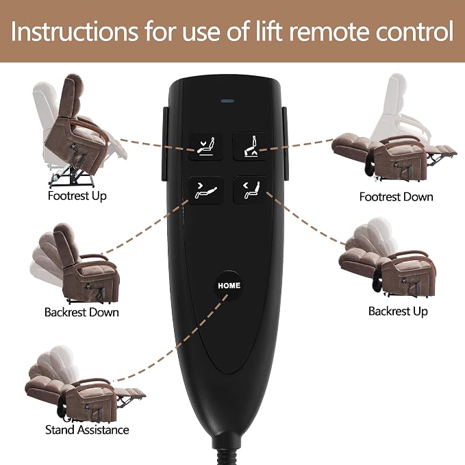 Power Lift Recliner Chair for Elderly People, Dual Motor Lift Chair with Vibration Massage and Heat, Lay Flat Recliner with Solid Wood Armrest, Standing Assistance Reclining, Chenille Fabric Brown