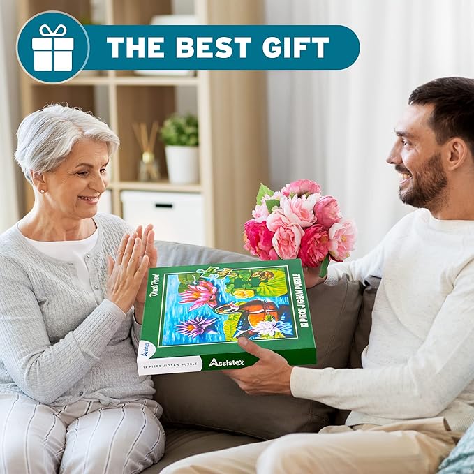 Assistex Large Piece Jigsaw Puzzle for Seniors with Dementia with Conversation Prompts, Large Piece Memory Game for Adults, Elderly, and Dementia Patients – Duck Pond Puzzle, 12 pcs