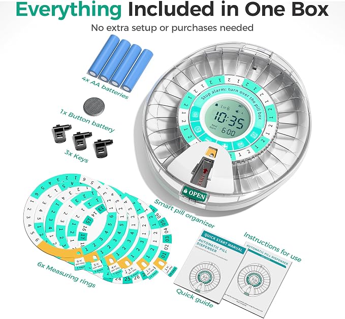 Betife Automatic Pill Dispenser,28-Day Smart Bluetooth Pill Box, Easy Setup | App Support, Pill Case with 6 Alarms & Light Reminder, Electronic Medication Management for Seniors, Monthly Timer Dispenser