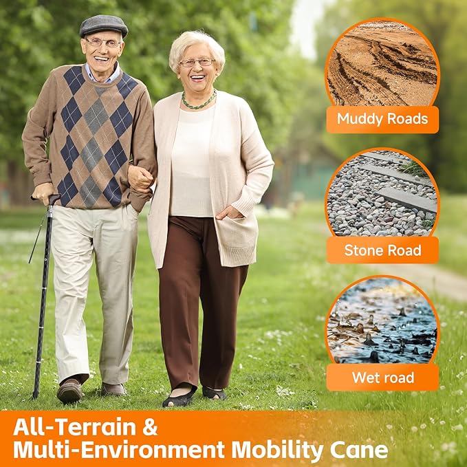 Aluminum Alloy Walking Cane, Height Adjustment and Foldable, Wooden Ergonomic Contoured Grip, All-Terrain Walking Stick for Men/Women(JM103-5-Y)