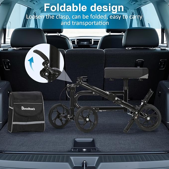 Economy Knee Scooter Steerable Knee Walker for Foot Injuries Compact Crutch Alternative with Dual Braking System (Black)