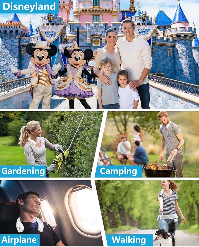 Portable Neck Fans with Mist, Rechargeable 4-9H Lasting Neck Cooling that Blow Cold Air, 5 Speeds & LED display, USB-C Bladeless Folding Personal Mister for Kid Adult Indoor Outdoors Sports, White