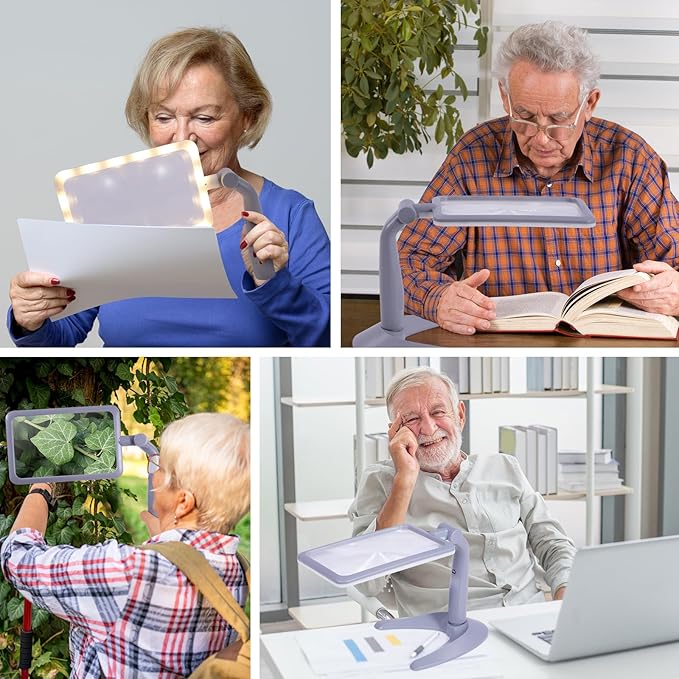 2.5X Magnifying Glass with Light and Stand, Full-Page Desktop Handheld Magnifying Glass with 48 Light for Reading Books Close Work, Powered by USB or Battery