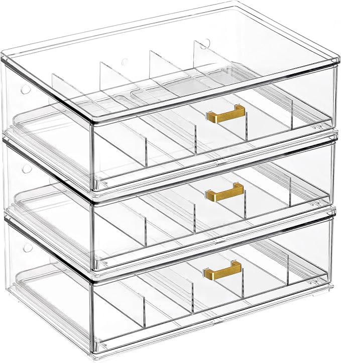 LALOBLUE Clear Acrylic Sunglasses Organizer, Stackable Eyeglass Storage Case with Gold Handles, Glasses Display Holder