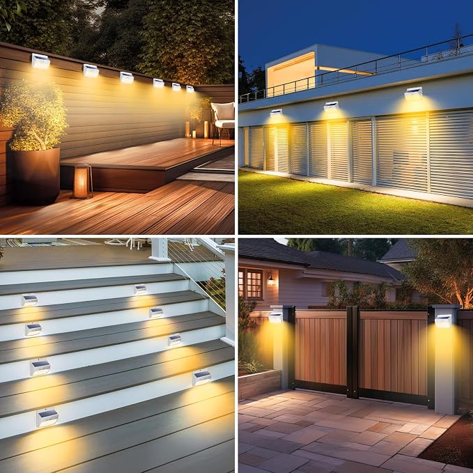 4 Pack Solar Motion Sensor Lights Outdoor Waterproof with 3 Modes | Warm White, White Frame, LED, Solar Powered, Security Lighting for Outside Wall Garden Fence Yard Deck Patio Garage