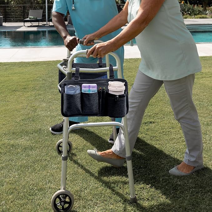 BAGSFY 2-Pack Walker Side Bag, Universal Walker Accessories with Cup Holder, Waterproof Folding Walker Organizer Caddy Pouch for Most Walkers with Side Bars, Double-Sided Storage for Seniors & Elderly