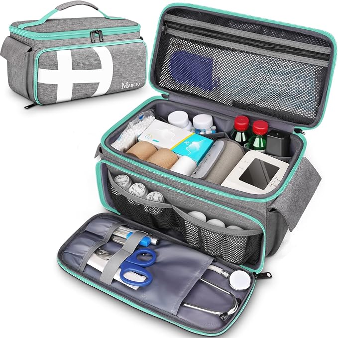Mancro First Aid Bags Empty, Medical Travel Bag with Multi Pockets | Pill Bottle Organizer for Travel, Home Storage, Trauma Bag for EMT, Doctor, Emergency Bag for Medicine, Medical Supplies