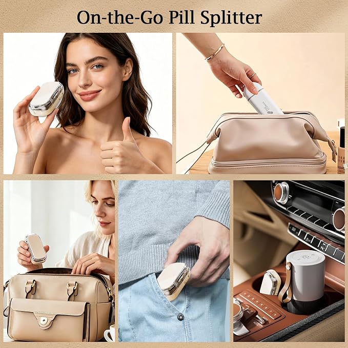 Pill Cutter Splitter for Small or Tiny and Large Pills, Precise Split 1/2, 1/3, 1/4, Pill Divider for Seniors, Adults, Kids and Pets, with Portable Pill Dispenser & Storage Bag and Tweezers
