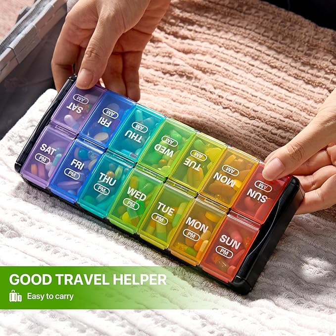 Sukuos Weekly Pill Organizer 7 Day 2 Times a Day, Quick Fill Daily Pill Box (AM PM), Arthritis Friendly Extra Large Pill Cases for Vitamin/Fish Oil/Supplements