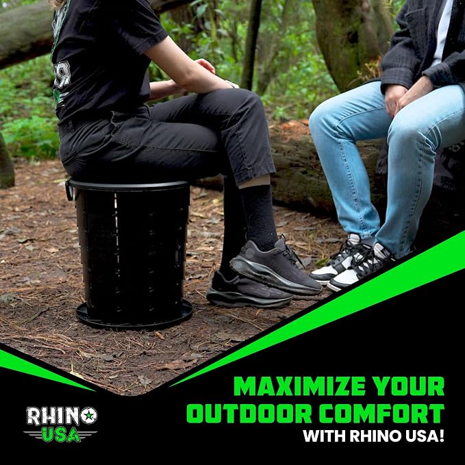 Rhino USA XL Portable Toilet for Camping (400lb Capacity) - Adjustable | Retractable, collapsible design. Adjustable height 4-16in. For adults & kids, camp, RV, boat or car use. Black