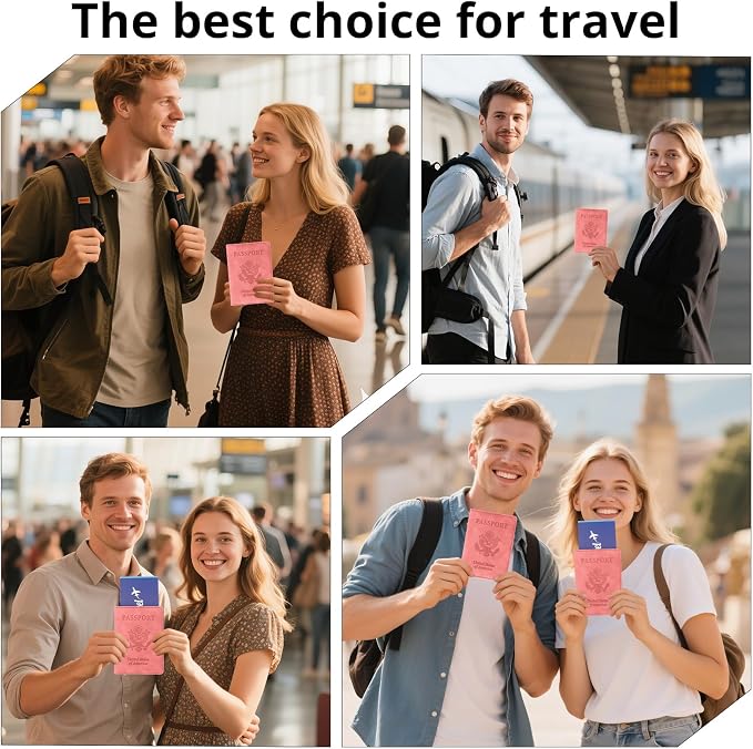 Passport Holder for Travel Essentials,RFID Blocking Passport Cover Wallet Card Case for Women and Men (Pink)