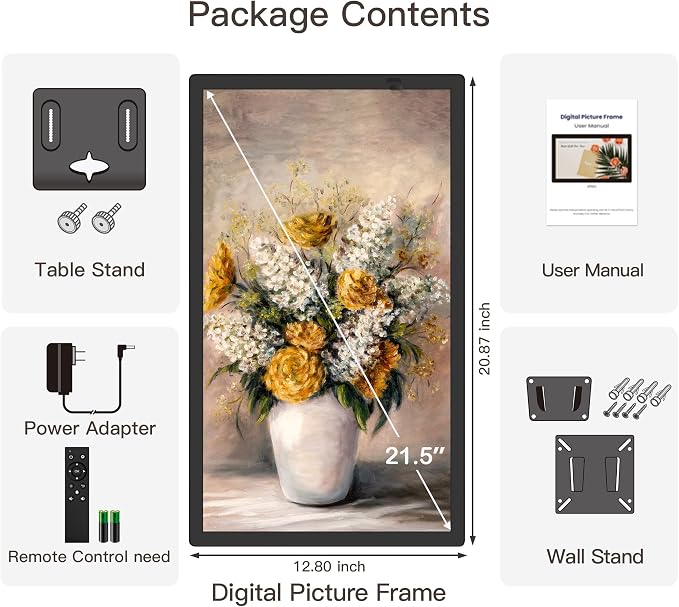 Uhale 21.5 Inch Large Digital Picture Frame WiFi with Remote Control, 1920 x 1080 FHD IPS No Touch Screen Electronic Photo Frames with 64GB, Support SD USB, Share Photos Videos Instantly