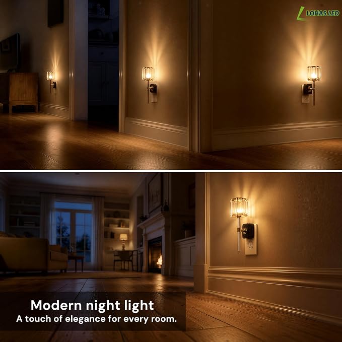 L LOHAS LED Night Lights Plug into Wall,Crystal Acrylic Cylinder Nightlight | Dusk to Dawn Sensor Night Light with 180° Rotating, Round Platform ,0-100LM Dimmable, for Bedroom Living Room Hallway