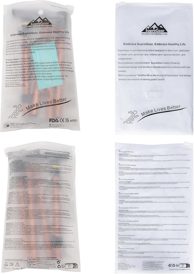 supregear Folding Cane, 5-Level Adjustable Height Walking Stick Lightweight Collapsible Portable Travel Cane with Wrist Strap and T Handle for Elderly Disabled Men Women