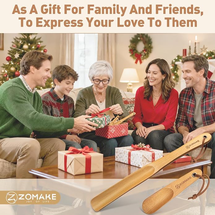 ZOMAKE Wooden Shoe Horn Long Handle for Men Women 15.7" 13.8" | Long Shoehorn Boot Horn for Seniors, Sturdy Wooden, Shoes Protection, No Bend Over, Easy Shoe Wear for Home Office Use