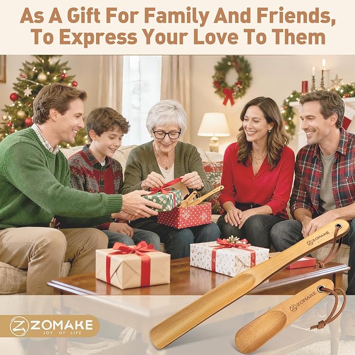 ZOMAKE Shoe Horn Long Handle for Seniors Men Women, Wooden Long Shoehorn Boot Horn, Travel Small Wood Shoe Spoon for Kids