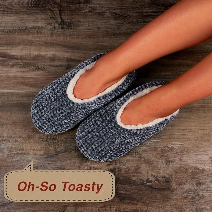 cosyone1997 2-Pair Thick Warm Fuzzy Slippers for Women Indoor Fluffy Sherpa Lined, Winter House Shoe Socks Non-Slip Soft Soles, Cozy Christmas Gifts