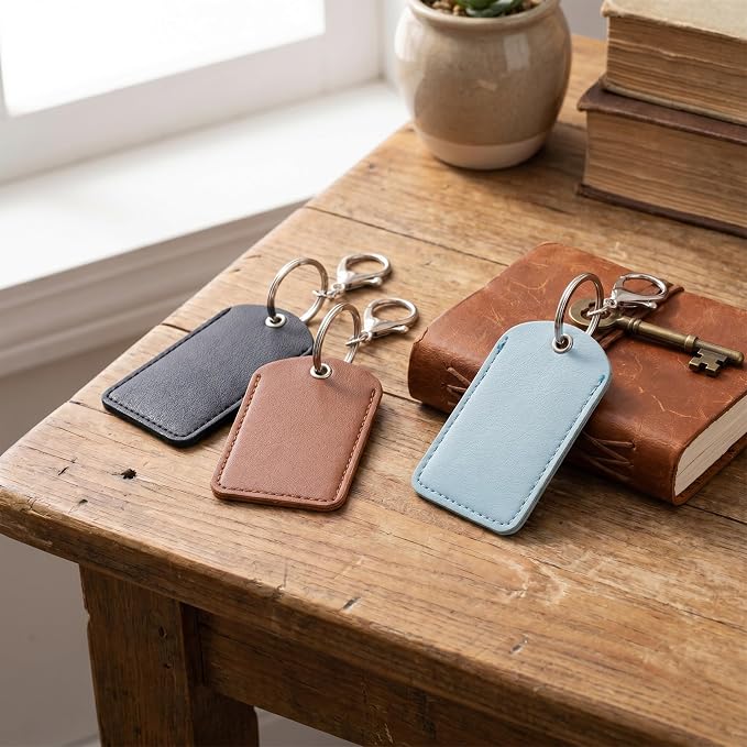 3pcs 2.3x1.8in Key Fob Holder, PU Leather RFID Key Case Protector with Ring, Proximity ID Card Keychain Case Cover