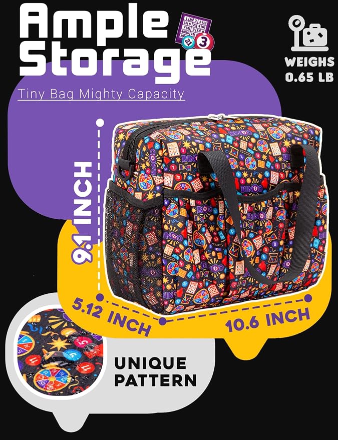 Bingo Bag with Pockets for Daubers Dabbers Bolsa Negra para Juego Black | Organizador portátil; holds dabbers, cards, tickets, chips and lucky charms for casino nights