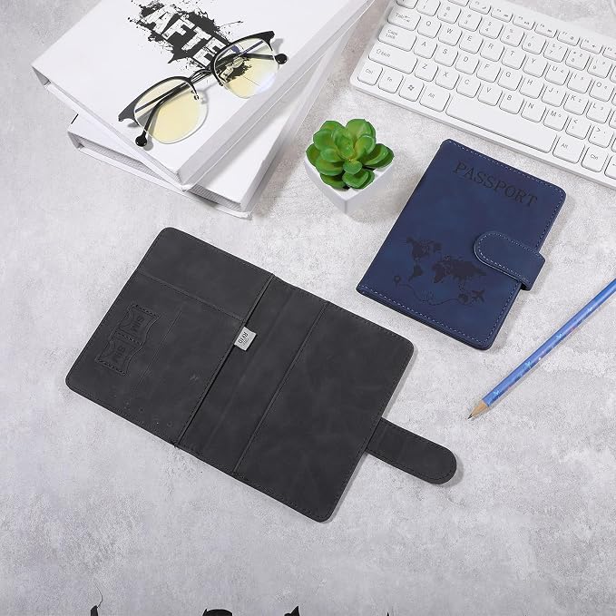 2 Pack Passport Holder for Travel, Passport Wallet Cover Case Waterproof RFID Blocking Passport Holder with Pen Holder Travel Essential, Passport Book Holders for Women and Men(B)