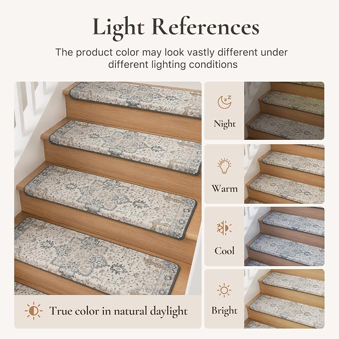 SARBEN 9.5"x30" Non Slip Bullnose Stair Treads for Wooden Steps 15Pk,Taupe | Peel and Stick Carpet Stair Runner with TPE Adhesive Backing, Carpet for Added Safety, Pet and Senior Friendly