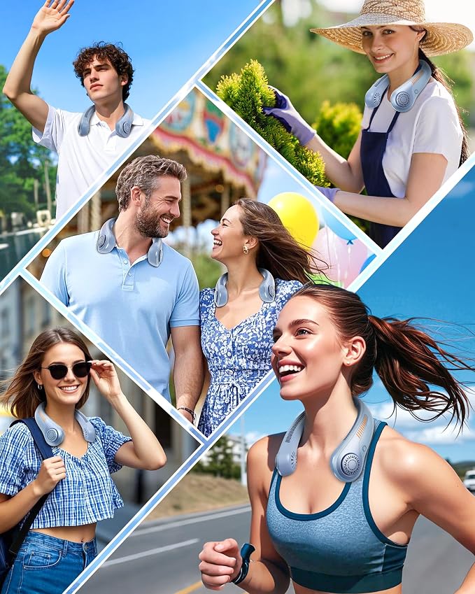 Portable Neck Fan - Rechargeable Personal Fan with Neck Support, 5000mAh, 5-Speed Quiet, Lightweight Long Lasting Bladeless Fan, Wearable Cooling Fan for Hot Flashes, Travel, Gifts for Men Women
