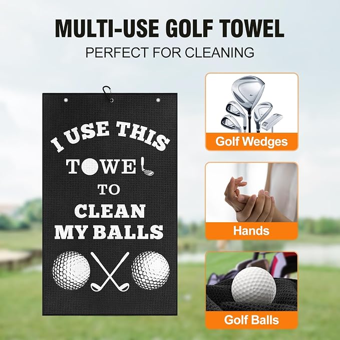 Golf Accessories Towel Gifts for Men Golfers, Stockig Stuffers for Men Him | Funny Microfiber Towel Cleaning Cloth with Clip for Bags Golf Balls & Clubs, Presents for Christmas Birthday Valentines Day