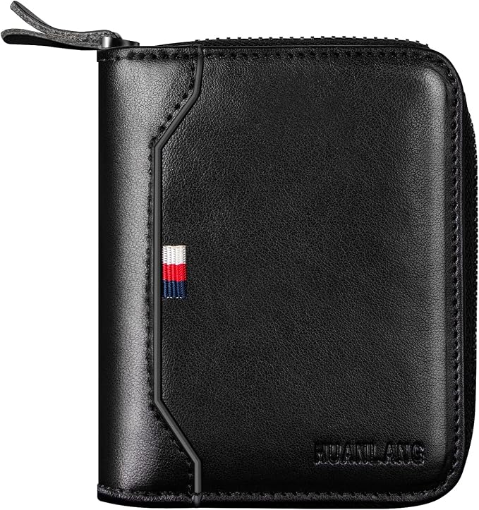 HUANLANG Mens Wallet RFID Blocking Multi Card Holder Wallets for Men Bifold Wallet with Zipper Small Men's Leather Wallet