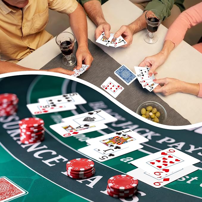Playing Cards, Deck of Cards, Poker Cards, Jumbo Poker Size Large Print Playing Cards for Adults Seniors, Card Games for Family Game Night Table Games Magic Casino Theme Party (Blue and Red)