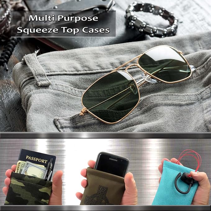 Soft Sunglasses case | Large Glasses Case Holder - Eyeglass Pouch Squeeze Top | Glasses pouch Lightweight Extra Layers