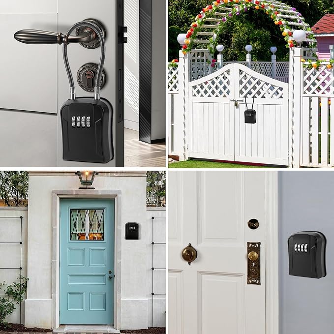 Key Lock Box,Portable Waterproof Lockbox with Removable Shackl, Wall-Mounted Key Storage Box, 4-Digit Combination Key Storage Lockbox for Home,Office,Garage, Airbnb,Apartment (1 Pack,Black)