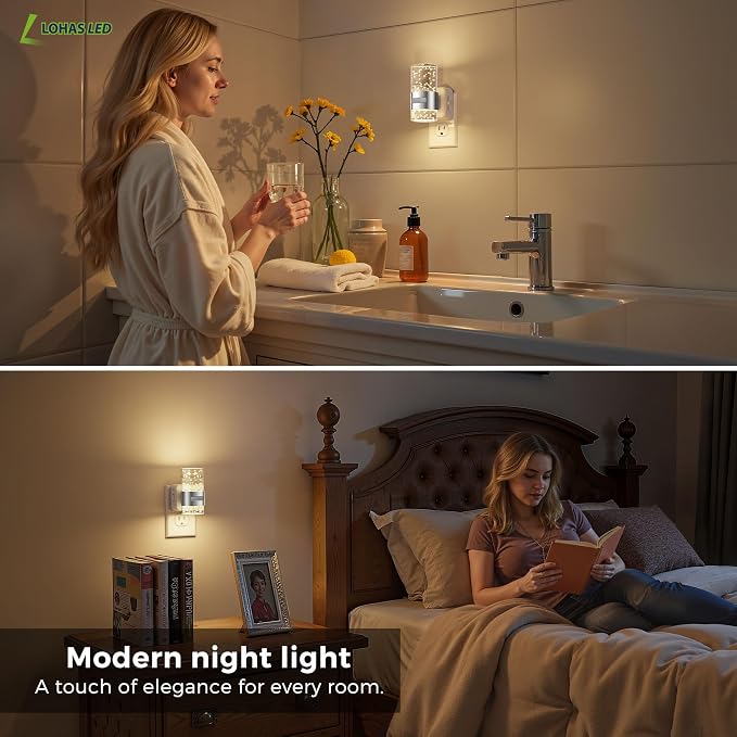 L LOHAS LED Motion Sensor Night Light,Dimmable Night Lights Plug into Wall | 3000K Night-Lights with 0-100 LM Adjustable, Acrylic Bubble Plug in Nightlight for Bathroom Hallway Nursery