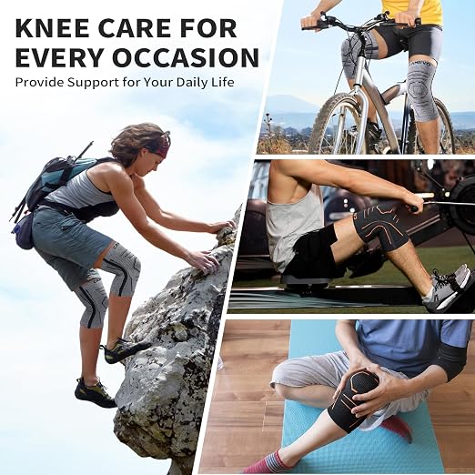 CAMBIVO 2 Pack Knee Brace for Women & Men, Latex Free & Silicone Free Compression Knee Sleeves with Side Stabilizers, Lightweight Knee Support for Arthritis, Meniscus, Walking, Running (Gray, Small)