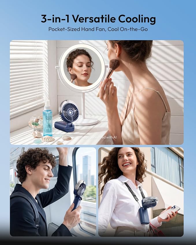 Gaiatop Portable Misting Fan, Rechargeable Handheld Fan with Water Spray | Water Mist Spray, Foldable Design, 3 Speeds, LED Display, USB Rechargeable Fan for Travel, Concerts and Outdoor Use