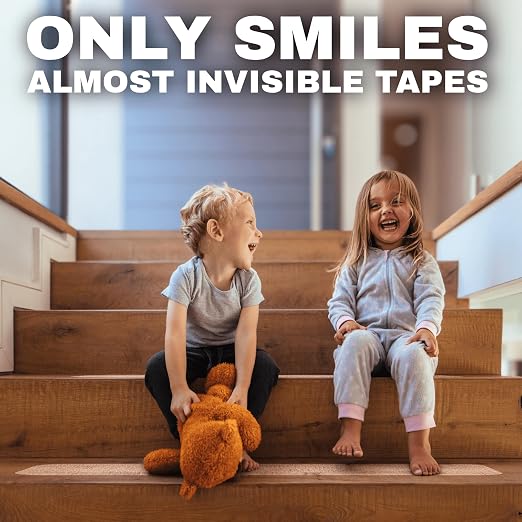 Clear Non Slip Stair Treads for Wooden Steps Indoor 24"x4" – 18-Pack Peel Stick Stair Treads – Self Adhesive Transparent Step Covers – Stair Grip Tape for Dogs, Kids – by STEPCORE