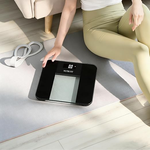 NUTRI FIT Digital Bathroom Scale for Body Weight, High Accuracy 0.1 lb Precision, 400 lb Capacity, Step-On Technology, Large Backlit LCD Display, Tempered Glass Weight Loss Scale for Home & Fitness