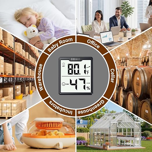 DOQAUS 3 Pieces Digital Hygrometer Indoor Thermometer Humidity Meter, Black | Accurate Temperature and Humidity Monitor for House, Baby Room, Greenhouse, Incubator - Battery Included