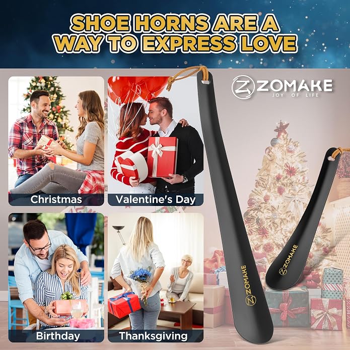 ZOMAKE Shoe Horn Long Handle for Seniors Men Women,Metal Long Shoehorn for Boots, Shoe Spoon Helper