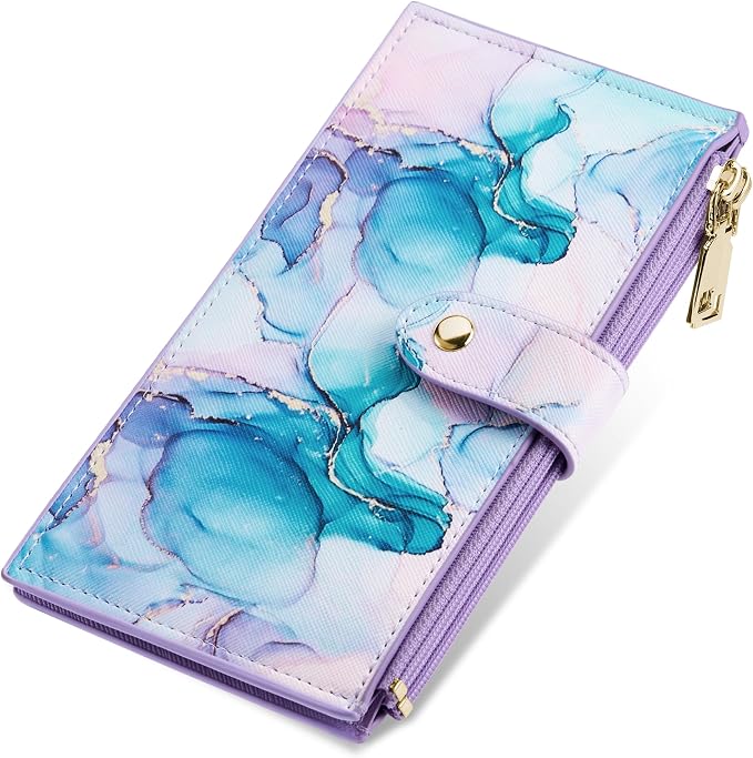Travelambo RFID Wallet Women Large Size Bifold Multi Card Wallet Case with Zipper Pocke Credit Card Holder for Women