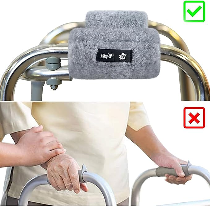 SPRING SEAON Walker Hand Pads Fluffy Walker Handle Cushions Non-Slip Universal Walker Grips Padded Hand Covers Soft Pads for Walkers for Seniors Walker Pads for Handles Folding Rolling Wheelchair, Rollator Handle, Elderly Grippers 2 Pack