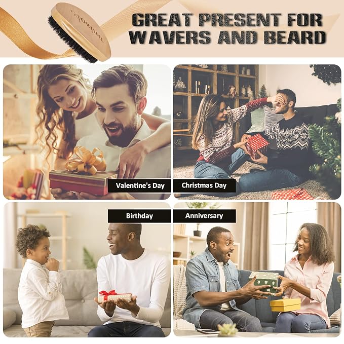 Soft 360 Wave Brush for Men, 100% Pure Boar Bristle Hair Brush for Men, Beech Wood Curved Palm Brush for Fresh Cuts, Beginners, Short Hair Waves & Beard Grooming