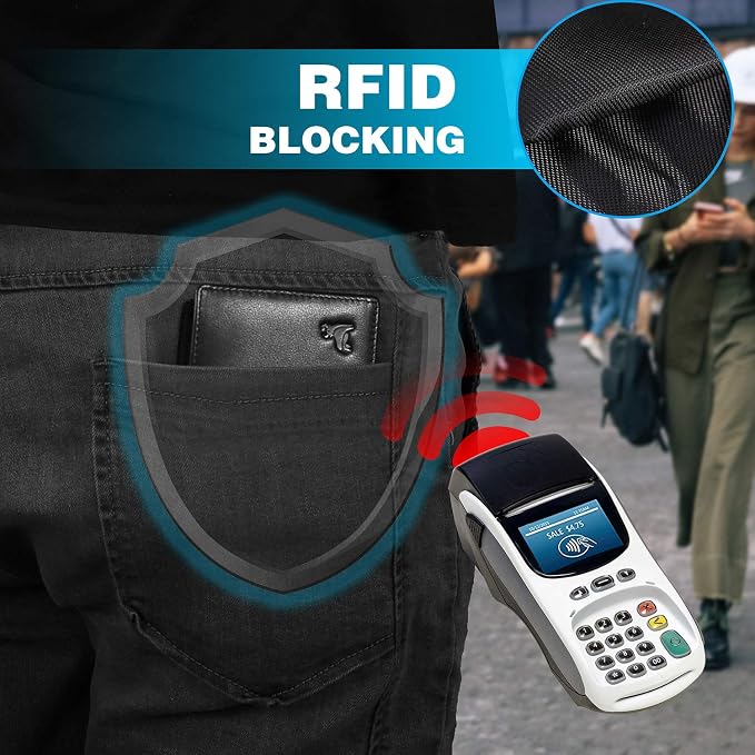 Slim RFID Blocking Leather Wallet for Men, Front Pocket Bifold Wallet with Zipper Coin Pocket and 2 ID Windows, Credit Card Holder