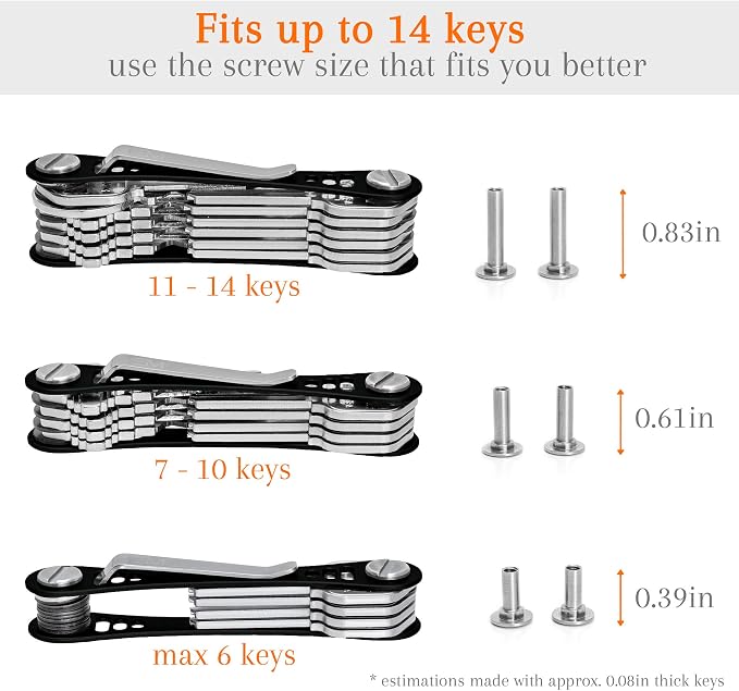EM Compact Key Holder, Pocket Key Organizer, 14 Keys Key Bar | Fits 4.6 mm or larger keyholes only. Small hole keys like mailbox keys may not fit. Anti jingle, removable clip