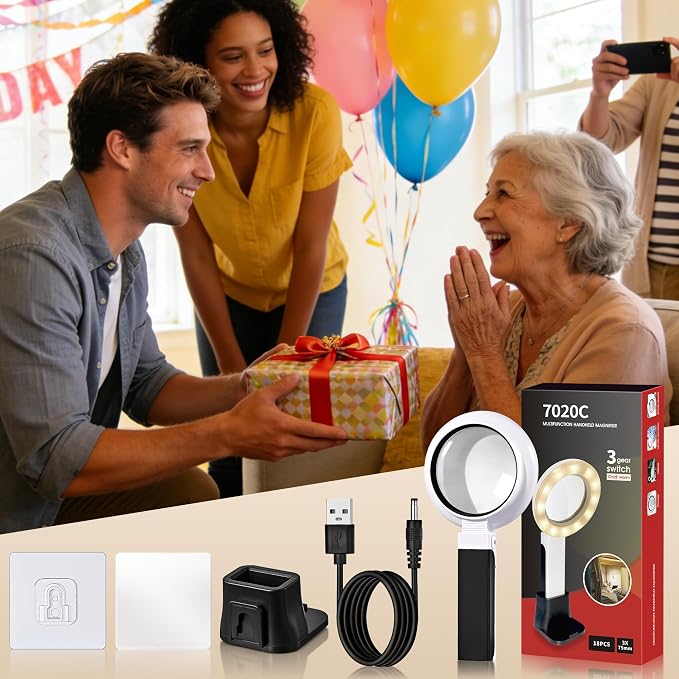JARLINK Magnifying Glass with Light and Stand, 3 Modes Foldable Magnifier | 3-Mode Illuminated Handheld or Foldable Stand Magnifier. Ideal for Seniors Reading, Close Work, Jewelry, and Coins