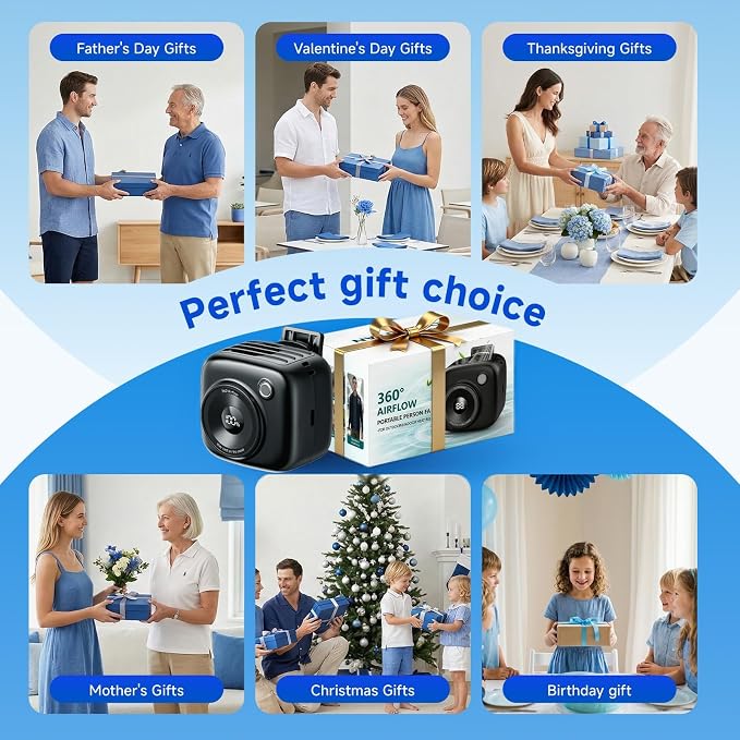 Portable Waist Fan, Rechargeable Wearable Mini Fan with LED Display, 3 Speeds, 3000mAh Battery, 10H Runtime, Turbo Airflow, Clip on Belt/Shirt/Hat, Neck Fan for Outdoor, Gift for Women Men-2 PACK