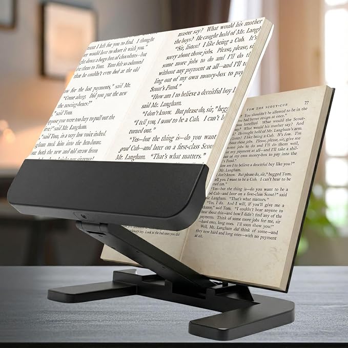 MAGNIPROS LED Page Magnifier with Stand โ Full Page Lighted Magnifying Glass for Reading Small Print, Foldable & Adjustable Stand, Portable Magnifier Reduces Eye Strain for Seniors