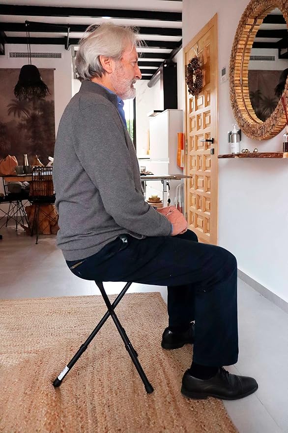 KMINA Walking Cane with Seat, Adjustable Height, Cane Chairs for Adults, 3 Legs, Aluminium, Supports Up to 220 lbs, PRO Model