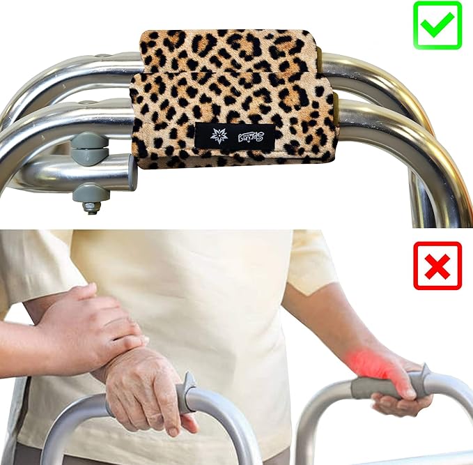 Universal Walker Hand Grip Padded Covers Non-Slip Cushion Foam for Folding Wheelchair Rollator Crutch Handle Pads 2-Pack Leopard
