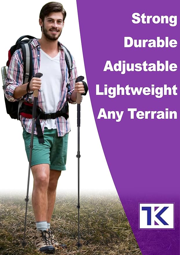 Collapsible Lightweight Trekking Poles – Walking Sticks for Seniors, Cork Grips Adjustable Carbon Fibre Nordic Poles for Men, Women, Hiking Ultralight for Backpacking or Camping –Carbon Pro