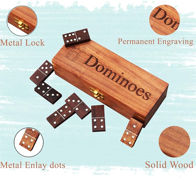 T one Dominos Set for Adults with Wooden Box(28 Tiles) | Dominos for Kids | Family Party Game | Gift for Birthday/Christmas/Father Day (Design-1)